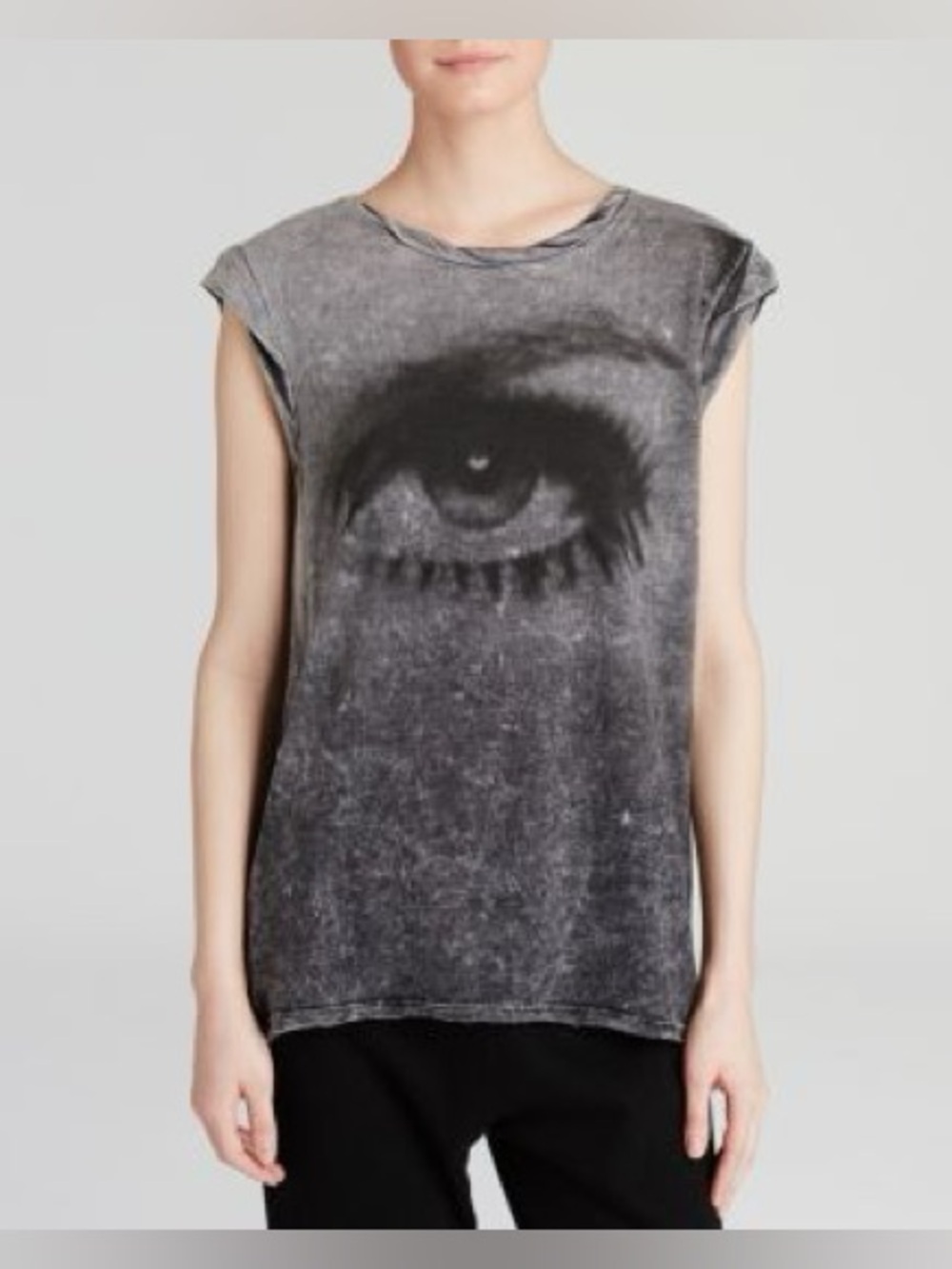 Pam & Gela “Frankie Eye” Black Grey Graphic Sleeveless Top Size Small
